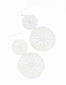 Statement Earrings: Silver Filigree Statement Disc Drop Earrings