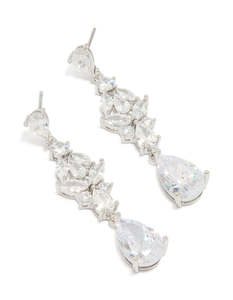 Silver Cubic Zirconia Large Butterfly Drop Earrings