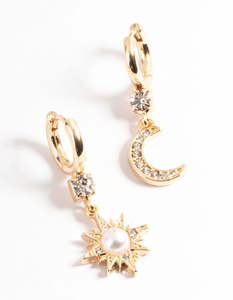 Statement Earrings: Gold Pearl Mix Match Celestial Earrings