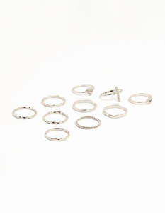 Silver Fashion: Silver Gothic Cross & Twisted Stacking Rings 12-Pack