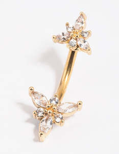Belly Button Piercings: Gold Plated Surgical Steel Flower Belly Bar