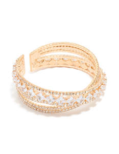 Cubic Zirconia: Gold Cubic Zirconia Multi Cross Wrist Cuff