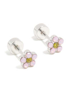 Kids Surgical Steel Cubic Zirconia Flower Flat Back Studs