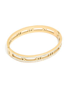 Waterproof Gold Plated Stainless Steel Diamante Roman Numeral Bangle