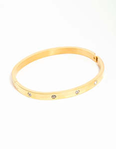 Waterproof Gold Plated Stainless Steel Diamante Hinged Bangle