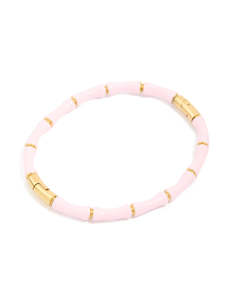Waterproof Gold Plated Stainless Steel Bamboo Pink Enamel Bangle