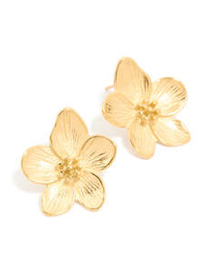 Red Earrings: Waterproof Gold Plated Stainless Steel Textured Flower Earrings