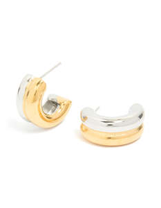 Waterproof Mixed Metal Plated Stainless Steel Layered Huggie Earrings