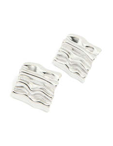 Waterproof Stainless Steel Textured Square Stud Earrings