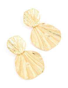 Waterproof Gold Plated Stainless Steel Double Textured Drop Earrings