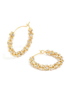 Gold Earrings: Gold Plated Diamante Medium Hoop Earrings