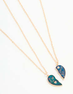 Green: Kids Gold Big & Lil Sis Mood Pendant Necklace Set