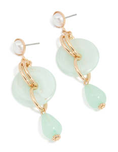 Gold Pearl Wrapped & Blue Beaded Drop Earrings