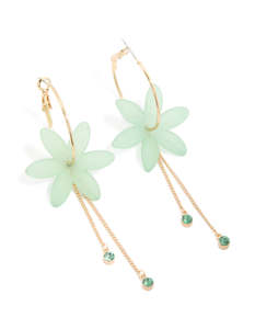 Green: Gold Diamante Blue Flower Chain Drop Earrings