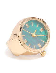 Green: Gold Statement Blue Watch Ring