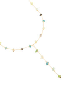 Green: Gold Plated Green Blue Black Semi Precious Stone Y-Necklace