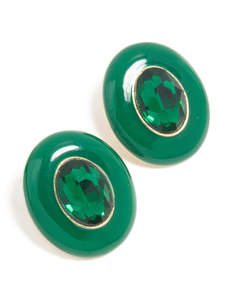 Green: Gold Green Diamante Vintage Circle Border Stud Earrings