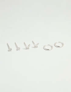 Ear Stacks: Sterling Silver Cubic Zirconia Butterfly Stud & Hoop Earrings 3-Pack