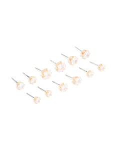 Gold Cubic Zirconia Multi-Sized Stud Earrings 6-Pack
