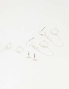 Silver Plated Brass Cubic Zirconia Cross Stud & Chain Earrings 4-Pack