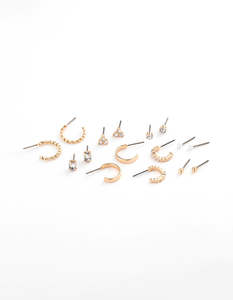 Ear Stacks: Gold Diamante Baguette Earring 8-Pack