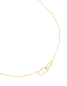 Gold Plated Sterling Silver Cubic Zirconia Oval Link Necklace