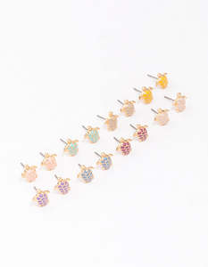 Gold Multi-Coloured Turtle Stud Earring 8-Pack