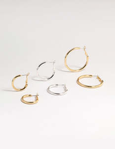 Multi: Mixed Metals Basic Thick Hoop Earrings 3-Pack
