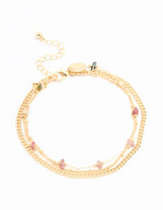 Multi: Gold Multicoloured Gemstones Layered Anklet