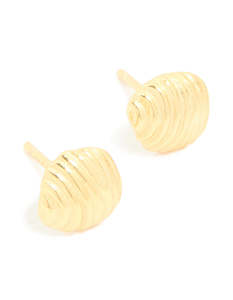 Sterling Silver Earrings: Gold Plated Sterling Silver Round Textured Stud Earrings