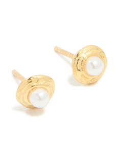 Sterling Silver Earrings: Gold Plated Sterling Silver Pearl Stud Earrings