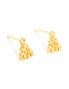 Sterling Silver Earrings: Gold Plated Sterling Silver Christmas Tree Stud Earrings