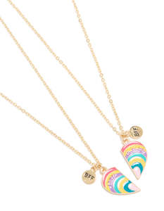 Kids Gold Rainbow BFF Heart Necklace Pack