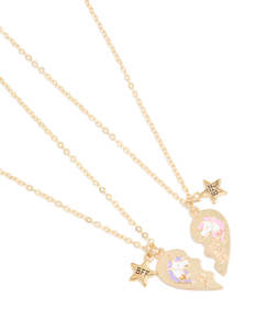 Kids Necklaces: Kids Gold Unicorn BFF Heart Necklace Pack