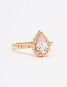 Engagement Rings: Gold Plated Classic Pear Cubic Zirconia Engagement Ring