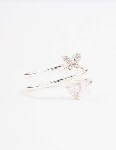 Silver Plated Heart Butterfly Wrapped Ring