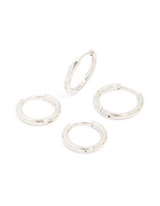 Mens Waterproof Stainless Steel Mixed Size Huggie Earrings 2 Pack