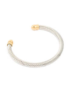 Mens Waterproof Stainless Steel Large Twisted Wire Cuff