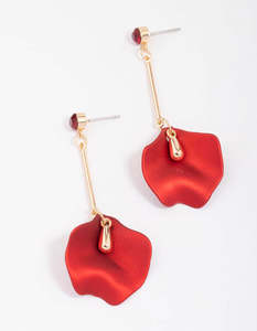 Red: Gold & Red Pearlised Petal Drop Earrings