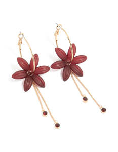 Red: Gold Diamante Red Flower Chain Drop Earrings