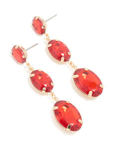 Red: Gold Red Diamante Oval Drop Earrings