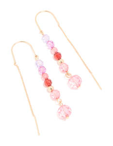 Red: Gold Pink Purple & Red Beaded Chain Drop Earrings
