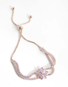 Rose Gold: Rose Gold Cubic Zirconia Cupchain Flower Toggle Bracelet