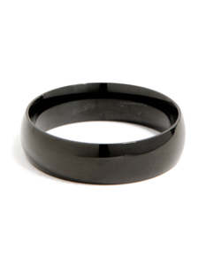 Bands: Mens Waterproof Black Coated Stainless Steel Smooth Band Ring