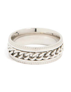 Mens Waterproof Stainless Steel Chain Detail Band Ring