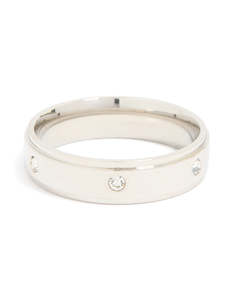 Mens Waterproof Stainless Steel Cubic Zirconia Flat Band Ring