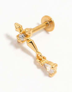 Cross Earrings: Gold Plated Surgical Steel Cubic Zirconia Micro Cross Flat Back Stud