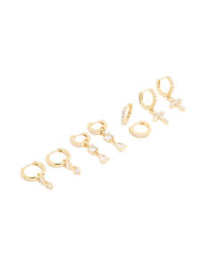 Cross Earrings: Gold Plated Cubic Zirconia & Cross Drop Huggie Earrings 4-Pack