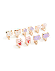 Pearl Earrings: Kids Gold Pearl & Cat Clip On Earrings 5-Pack