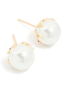 Pearl Earrings: Gold Pearl Round Stud Earrings